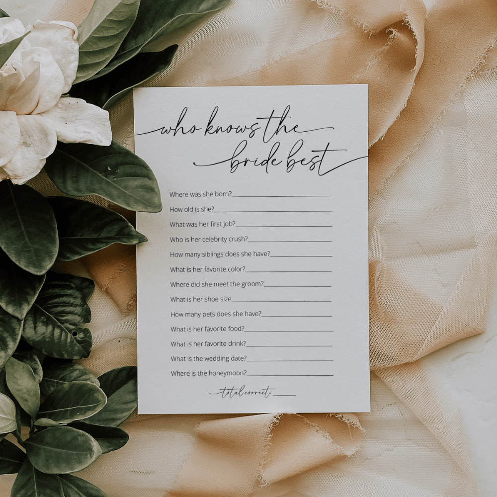 Elegant Bridal Shower Who Knows The Bride Best Game - SincerelyByNicole